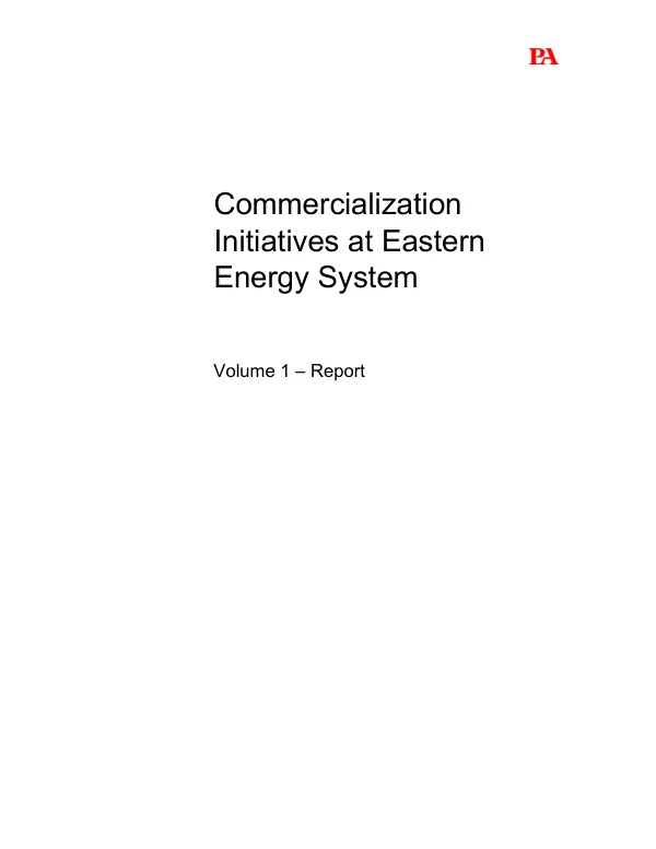 Commercialization initiatives at Eastern Energy System : volume 1 -- [main] report