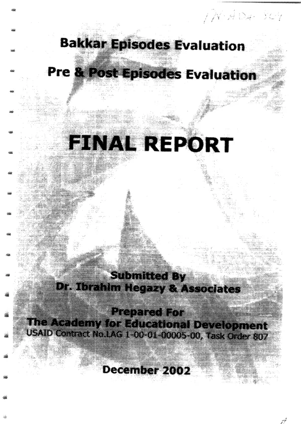 Bakkar episodes evaluation : pre & post episodes evaluation -- final report