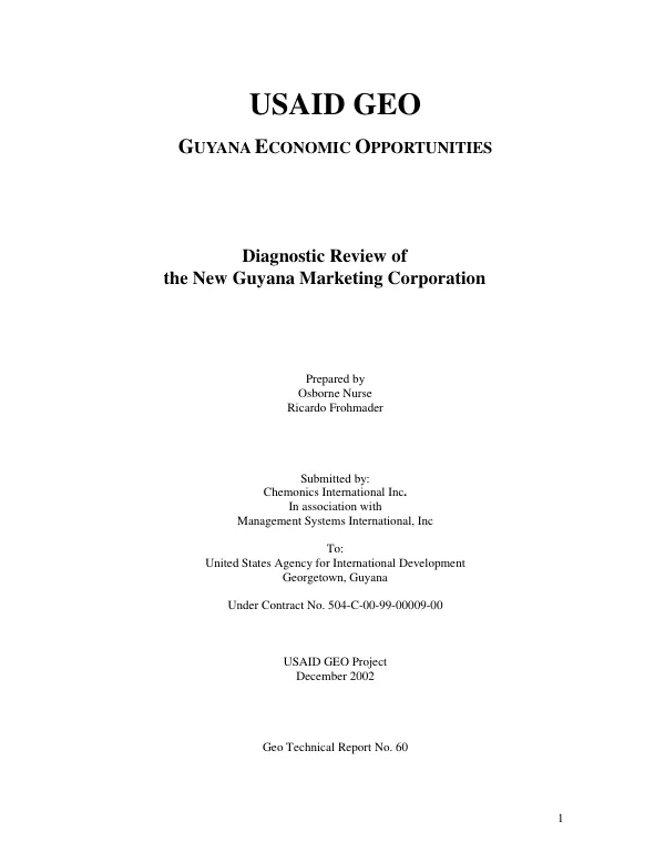 Diagnostic review of the New Guyana Marketing Corporation