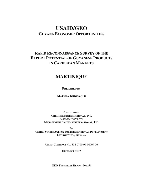 Rapid reconnaissance survey of the export potential of Guyanese products in Caribbean markets : Martinique