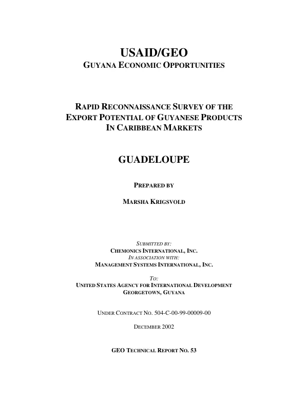 Rapid reconnaissance survey of the export potential of Guyanese products in Caribbean markets : Guadeloupe