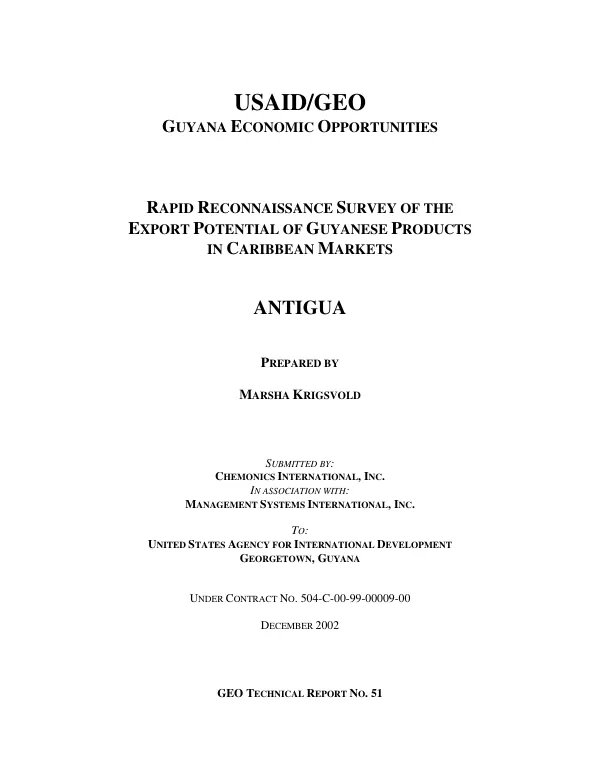 Rapid reconnaissance survey of the export potential of Guyanese products in Caribbean markets : Antigua