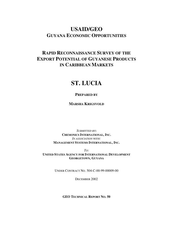 Rapid reconnaissance survey of the export potential of Guyanese products in Caribbean markets : St. Lucia