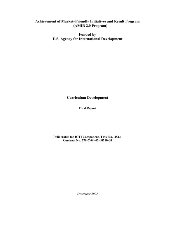 Curriculum development : final report
