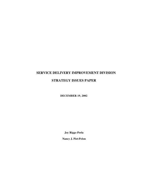 [GH/PRH Reproductive Health] Service Delivery Improvement Division strategy issues paper