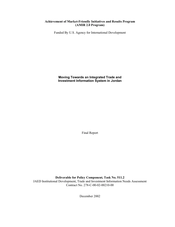 Moving towards an integrated trade and investment information system in Jordan -- final report