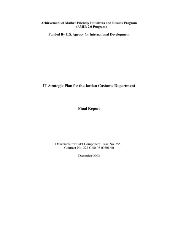 IT strategic plan for the Jordan Customs Department : final report