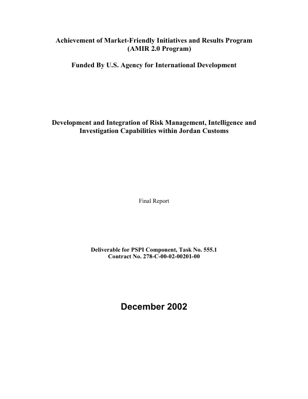 Development and integration of risk management, intelligence and investigation capabilities within Jordan customs : final report