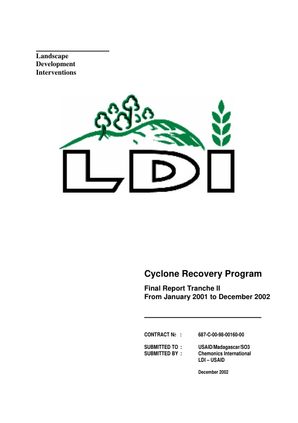 Landscape development interventions (LDI) : cyclone recovery program -- final report tranche II from January 2001 to December 2002