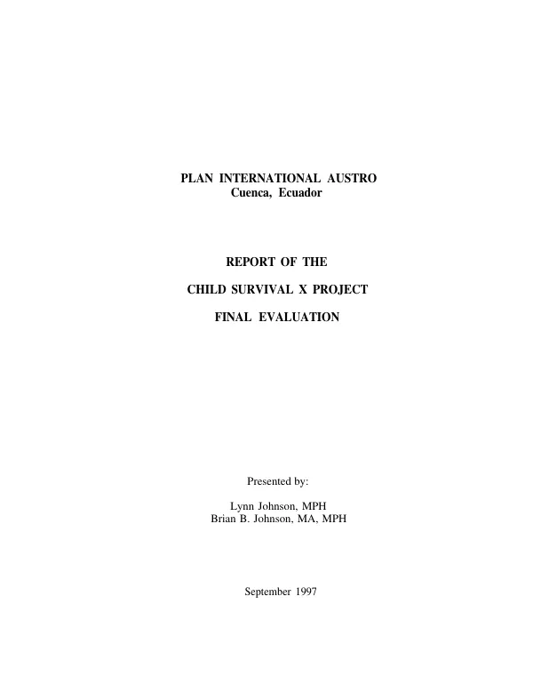 Report of the child survival X project [Ecuador] : final evaluation