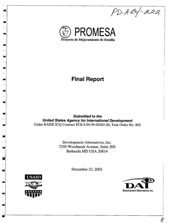 PROMESA (proyecto de mejoramiento de semilla) : final report