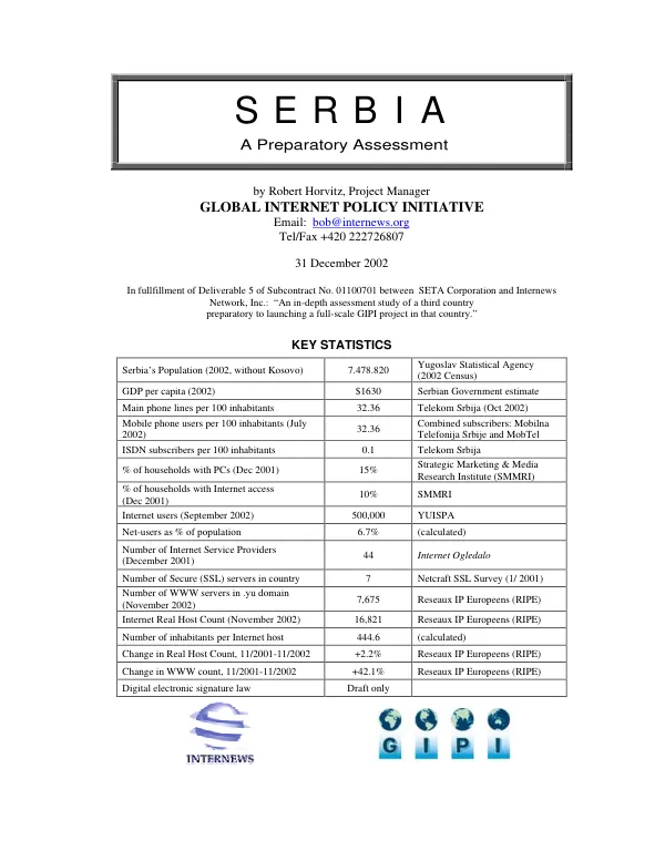 Serbia : a preparatory assessment