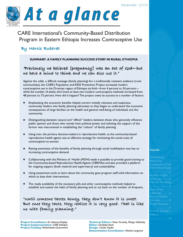CARE International"s community-based distribution program in Eastern Ethiopia increases contraceptive use