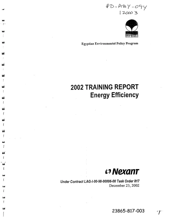 Egyptian environmental policy program [EEPP] : 2002 training report, energy efficiency
