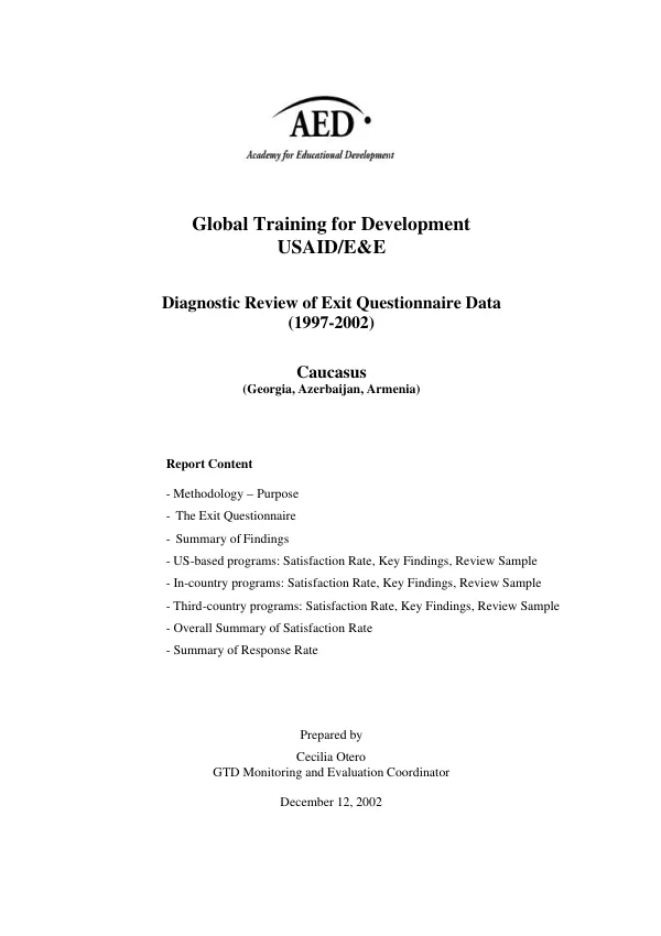 Diagnostic review of exit questionnaire data (1997-2002) : Caucasus (Georgia, Azerbaijan, Armenia)