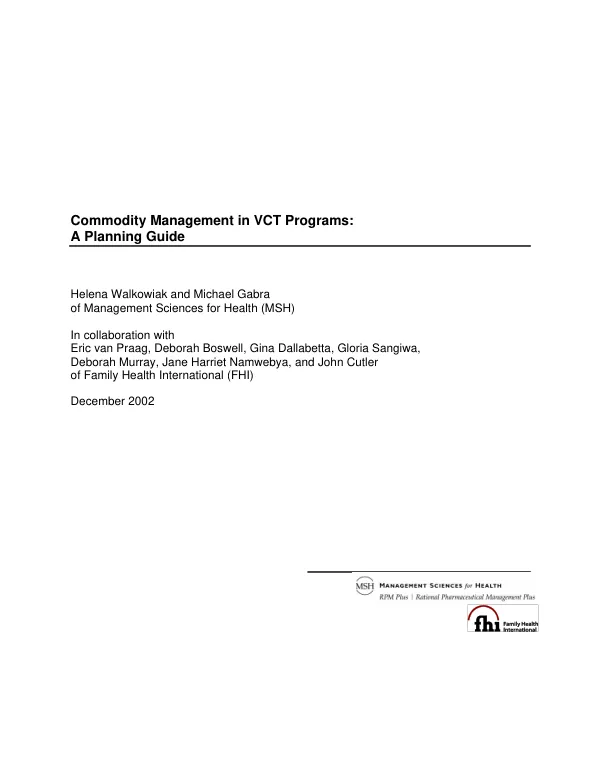 Commodity management in VCT programs : a planning guide