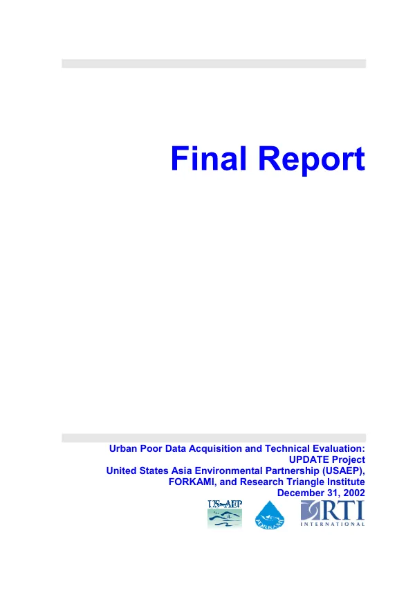 Final report : urban poor data acquisition and technical evaluation (UPDATE) project