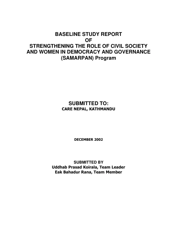 Baseline study report of strengthening the role of civil society and women in democracy and governance (SAMARPAN) program