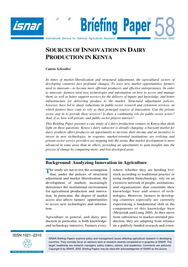 Sources of innovation in dairy production in Kenya