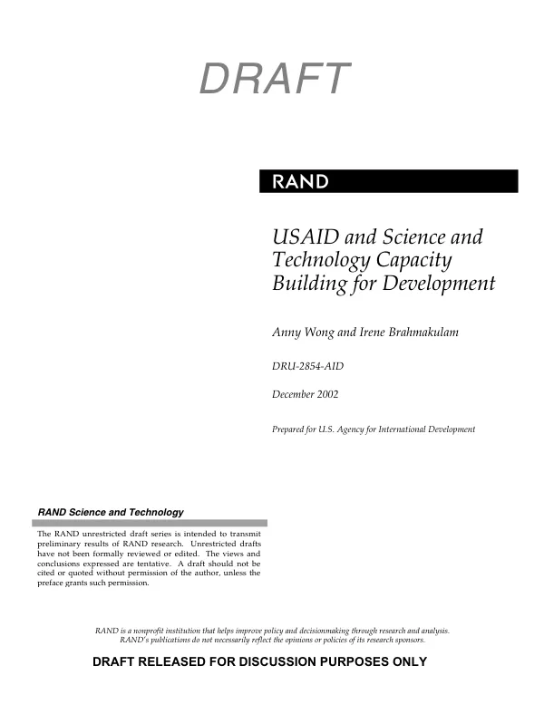 USAID and science and technology capacity building for development [draft]