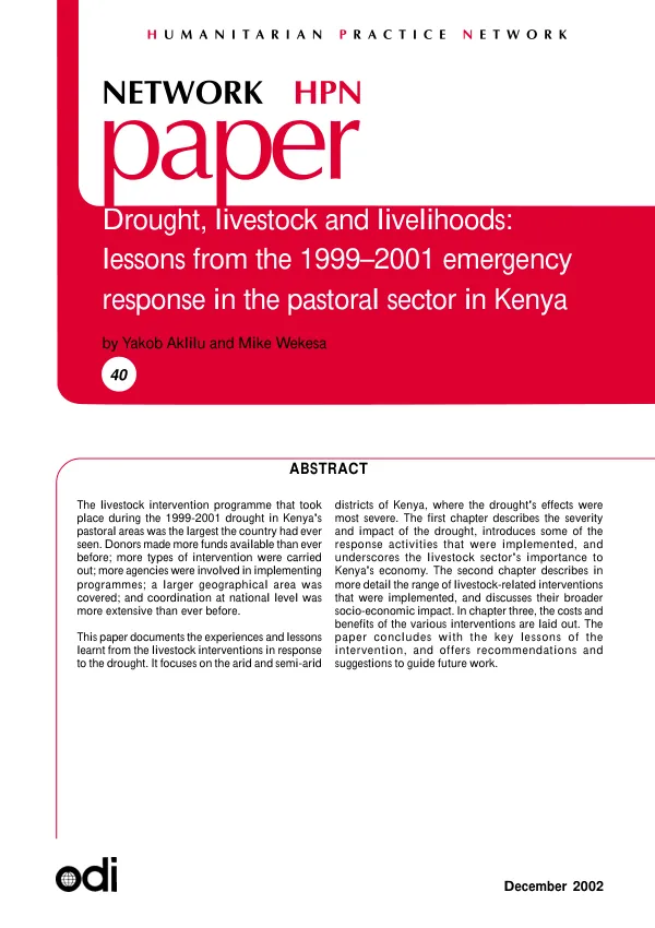 Drought, livestock and livelihoods : lessons from the 1999-2001 emergency response in the pastoral sector in Kenya