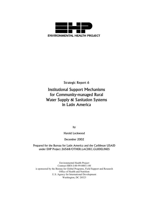 Institutional support mechanisms for community-managed rural water supply & sanitation systems in Latin America