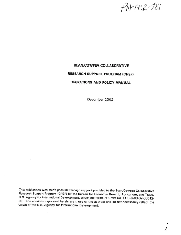 Bean/cowpea collaborative research support program (CRSP) : operations and policy manual