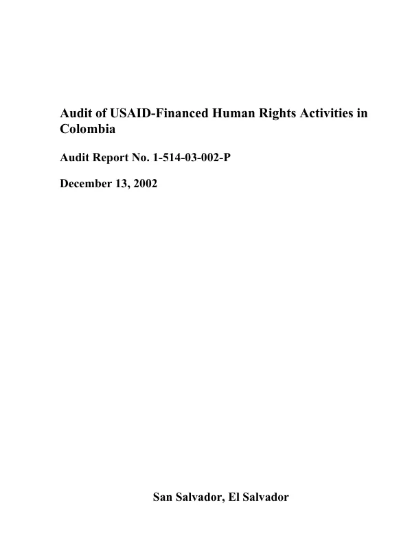 Audit of the USAID-financed human rights activities in Colombia