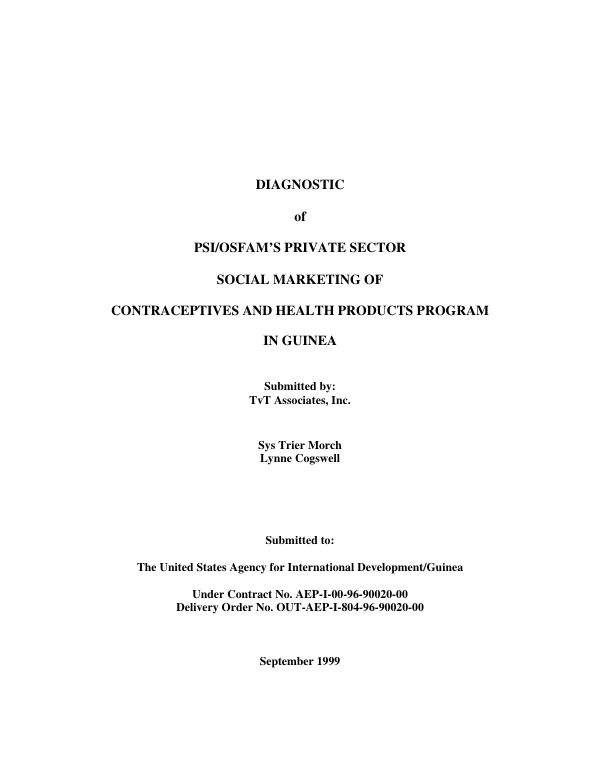 Diagnostic of PSI/OSFAM's private sector social marketing of contraceptives and health products program in Guinea