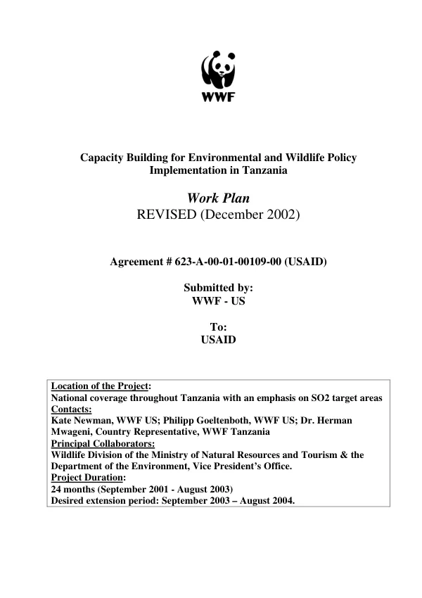 Capacity building for environmental and wildlife policy implementation in Tanzania : work plan -- revised