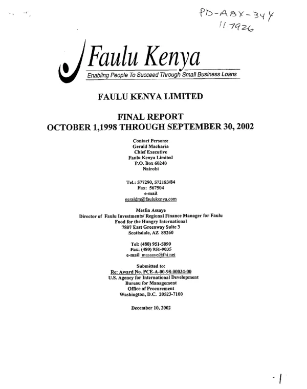 Faulu Kenya Limited : final report, October 1, 1998 through September 30, 2002