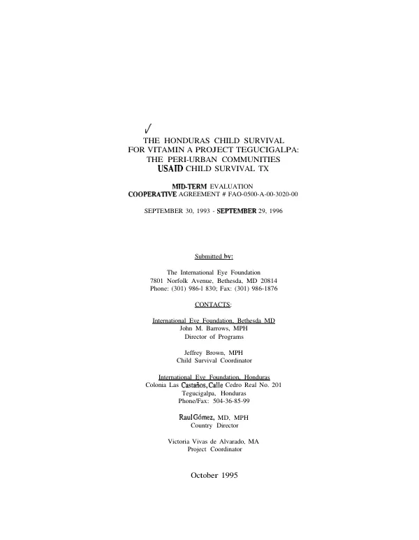 Report of the child survival for vitamin A project : mid-term evaluation
