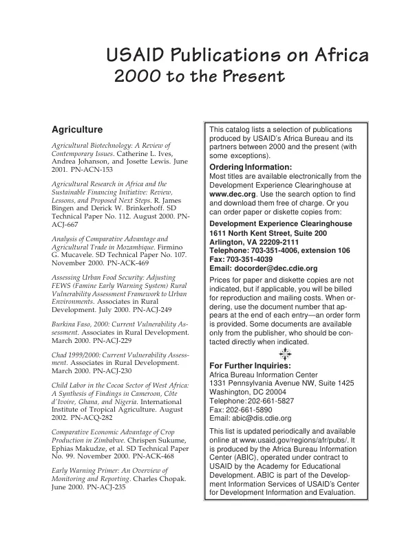 USAID publications on Africa 2000 to the present