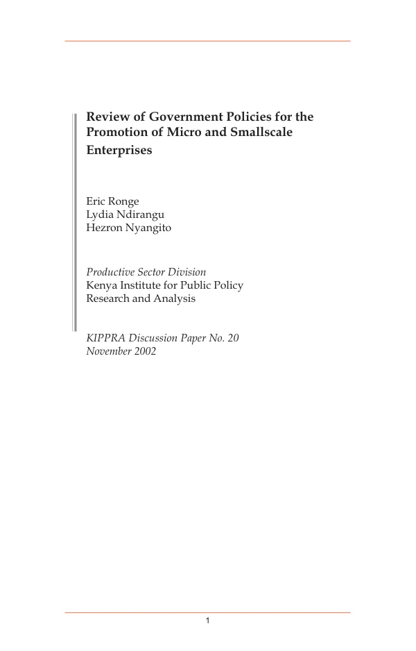 Review of government policies for the promotion of micro and smallscale enterprises