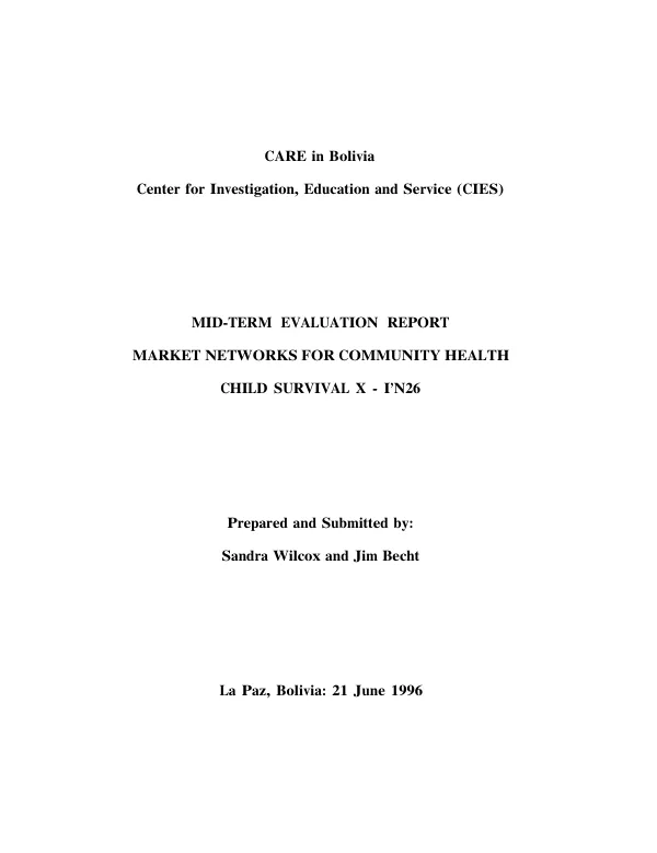 Mid-term evaluation report : market networks for community health : child survival X - I'N26
