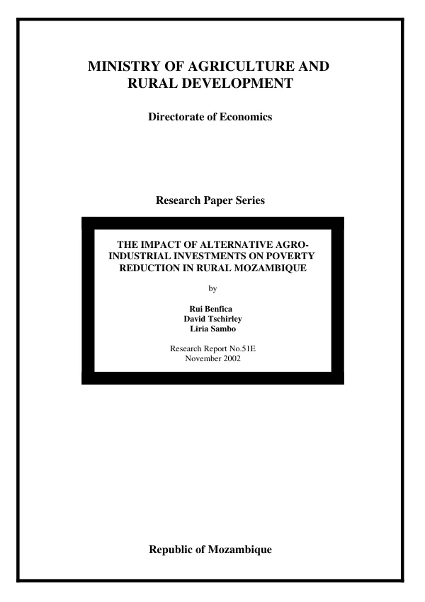 The impact of alternative agro-industrial investments on poverty reduction in rural Mozambique