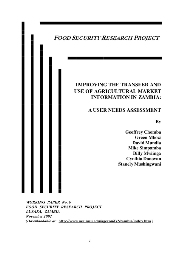 Improving the transfer and use of agricultural market information in Zambia : a user needs assessment