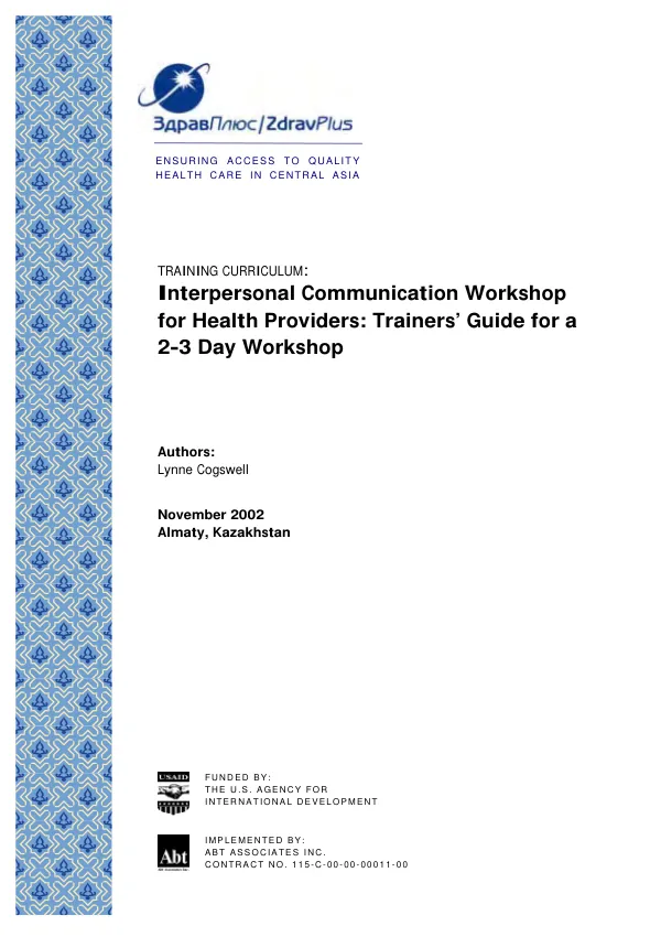 Interpersonal communication workshop for health providers : trainers" guide for a 2-3 day workshop