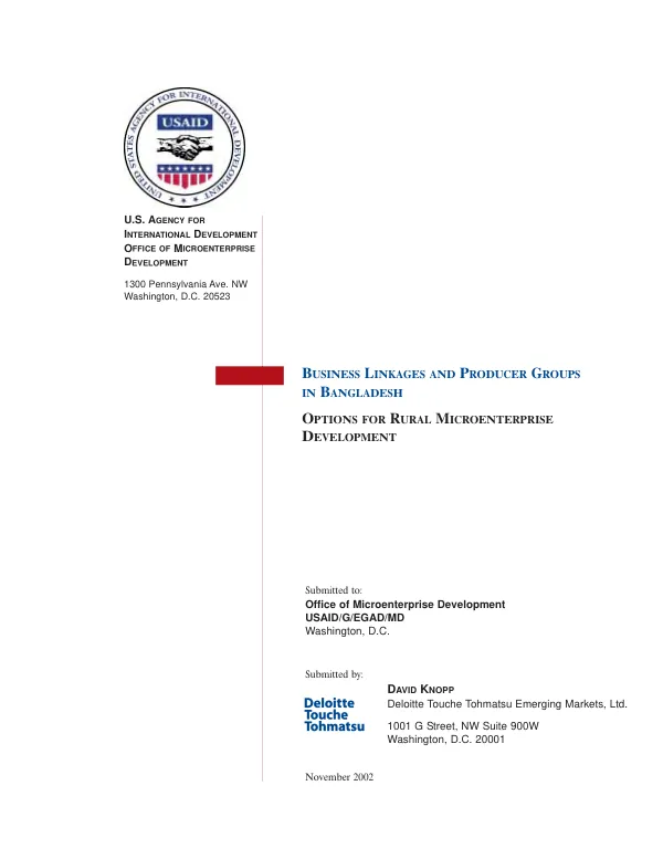 Business linkages and producer groups in Bangladesh : options for rural microenterprise development