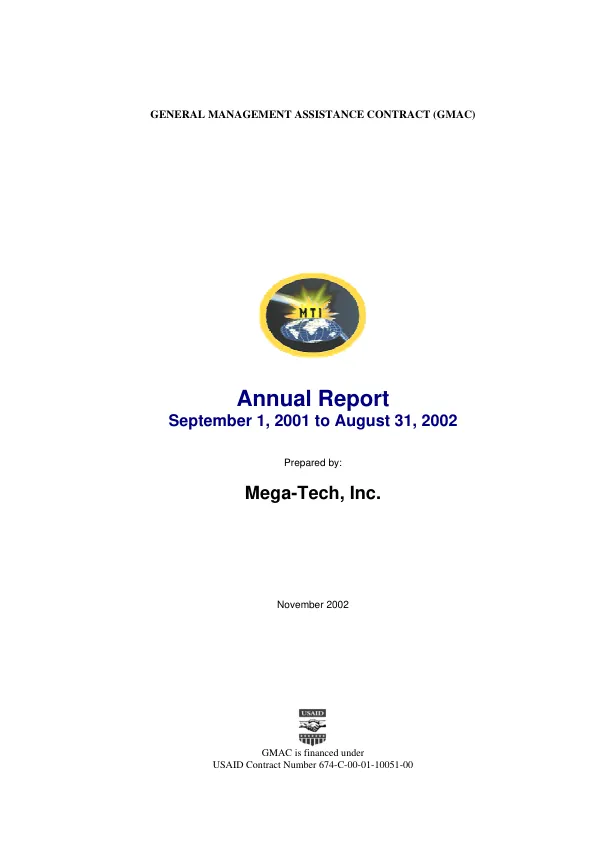 General management assistance contract (GMAC) : annual report, September 1, 2001 to August 31, 2002