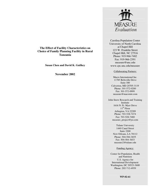 Effect of facility characteristics on choice of family planning facility in rural Tanzania