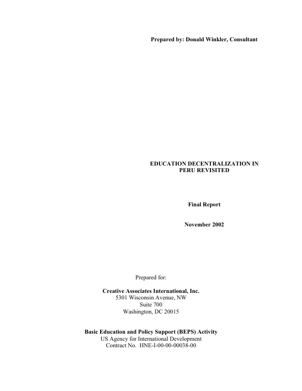 Education decentralization in Peru revisited : final report