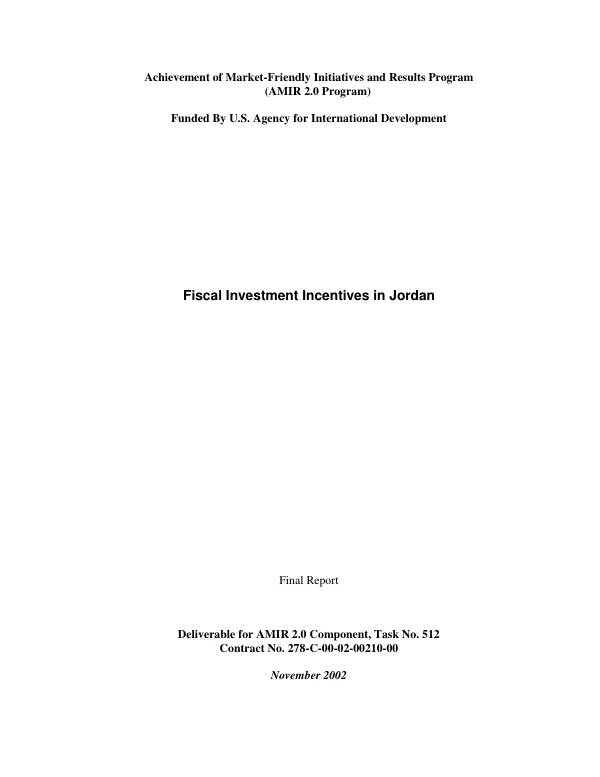 Fiscal investment incentives in Jordan : final report