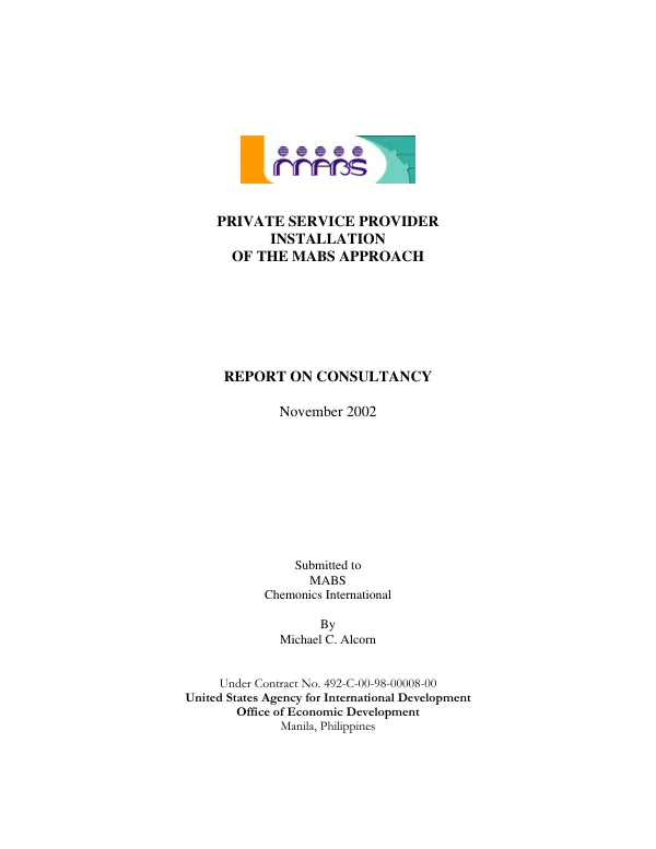 Private service provider installation of the MABS [microenterprise access to banking services] approach : report on consultancy