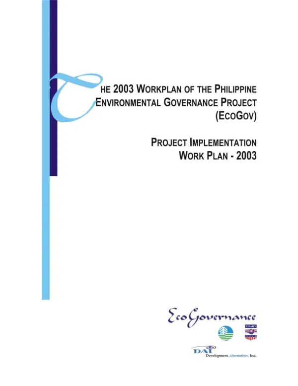 2003 workplan of the Philippine environmental governance project (EcoGov) : project implementation work plan 2003