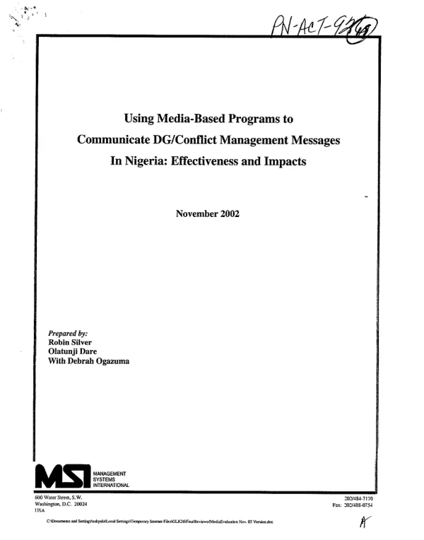 Using media-based programs to communicate DG/conflict management messages in Nigeria : effectiveness and impacts
