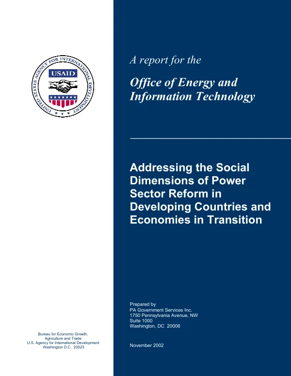 Addressing the social dimensions of power sector reform in developing countries and economies in transition