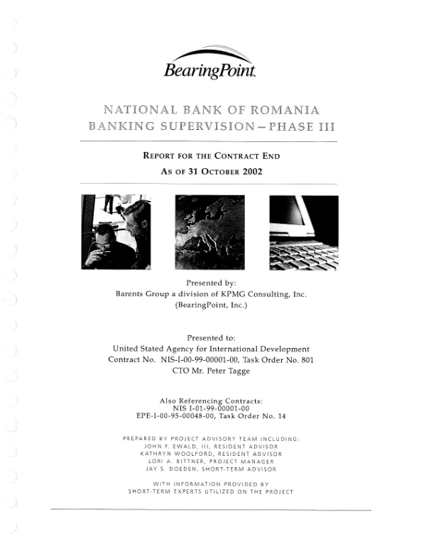 National Bank of Romania : banking supervision, phase III -- report for the contract end as of 31 October 2002