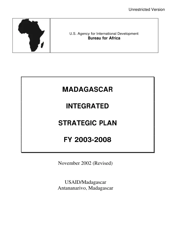 Madagascar integrated strategic plan, FY 2003-2008