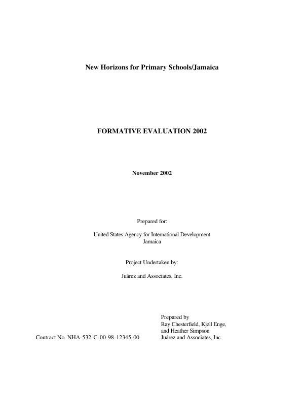 New horizons for primary schools/Jamaica : formative evaluation 2002